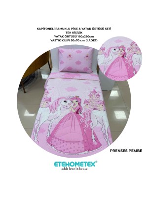 ETEHOMETEX Pamuklu Kapitoneli Yatak Örtüsü Seti TEK KİŞİLİK PRENSES PEMBE 8696474232102